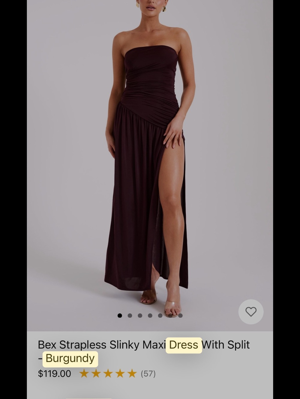 MESHKi Strapless Slinky Maxi Dress with Thigh Split - Burgundy